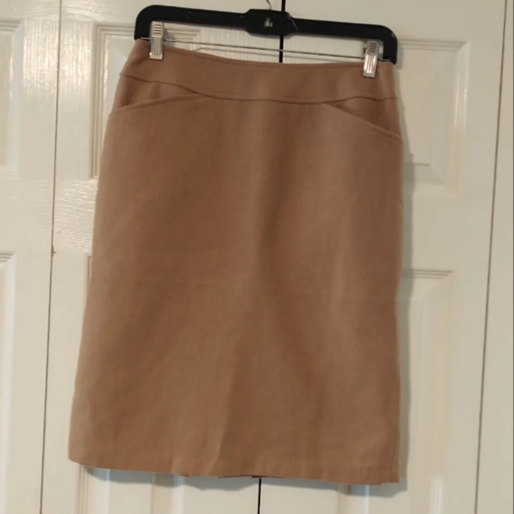 Red Valentino Pleated Tan Wool Pencil Skirt